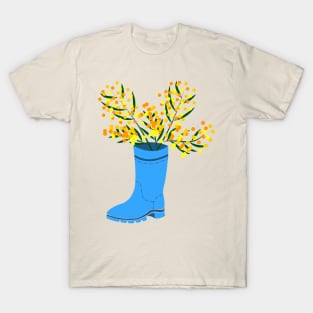 Rubber boots Wellies blue Wellington boots and mimosa flower T-Shirt
